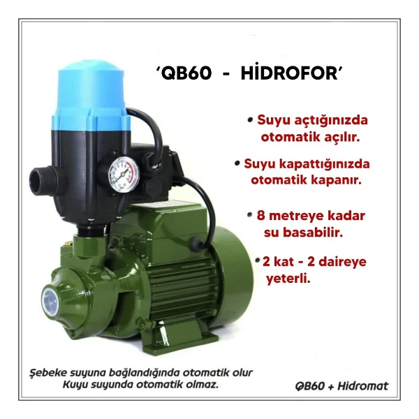 Uğur Paket Hidrofor Otomatik Su Pompası QB60 0.5 Hp(2 Kat 4 Daire) - Görsel 4