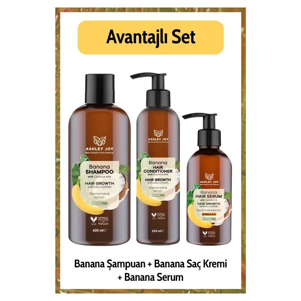 Ashley Joy Yavaş Uzayan Saçlara Niacinamide Ve Vegan Keratin İçeren Banana 3'lü Bakım Seti - Görsel 5