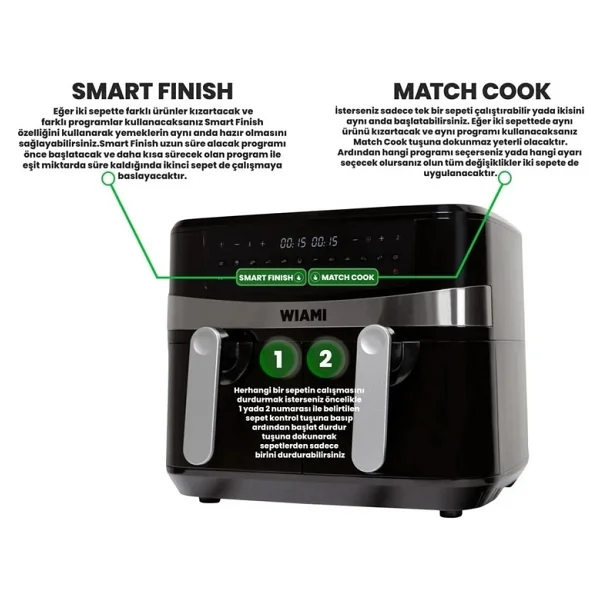 Wiami Airfryer Çift Sepetli 9 lt Yağsız Fritöz - Görsel 7