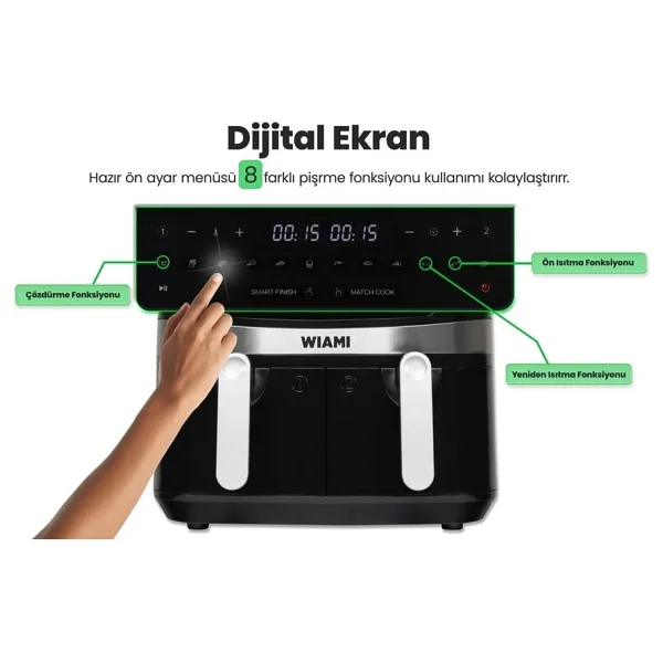 Wiami Airfryer Çift Sepetli 9 lt Yağsız Fritöz - Görsel 8