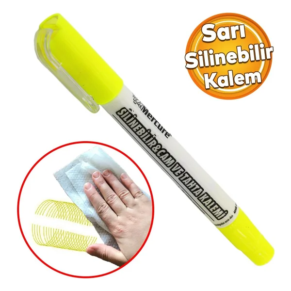 Badem10 Silinebilir Tebeşir İşaretleyici Mercure Sarı Kalem Metal Plastik Cam Ahşap Yüzey Yağlı Boya Uç - Görsel 5