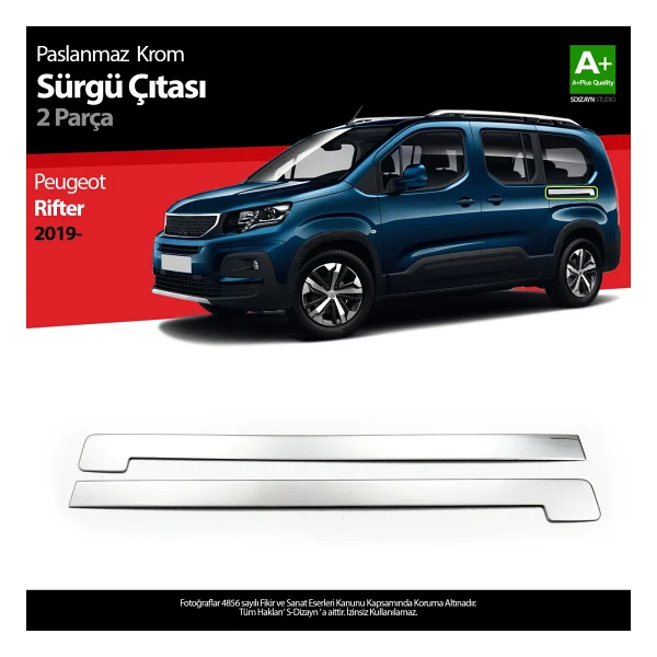 S-Dizayn Peugeot Rifter Krom Sürgülü Kapı Çıtası 2019 Üzeri - Görsel 7
