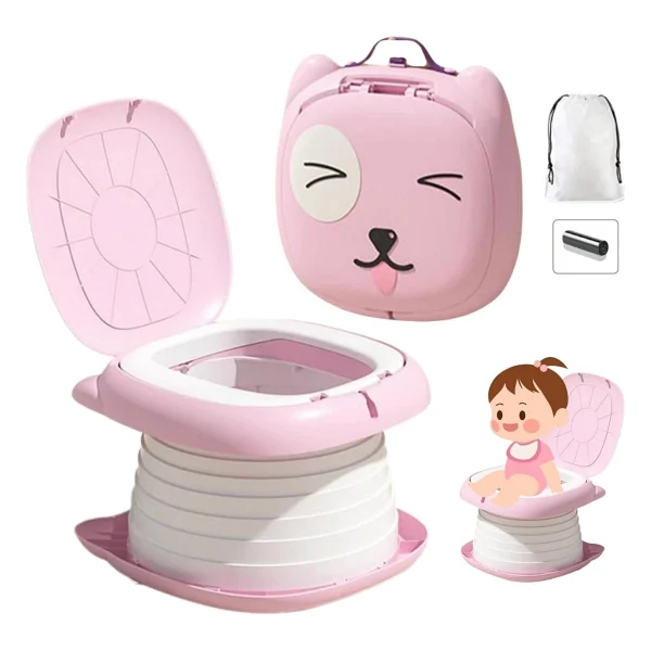 Mooie Baby's Cat Potty Katlanabilir Çocuk Tuvaleti, Çok Fonksiyonlu Taşınabilir Alıştırma Lazımlığı - Pembe - Görsel 7