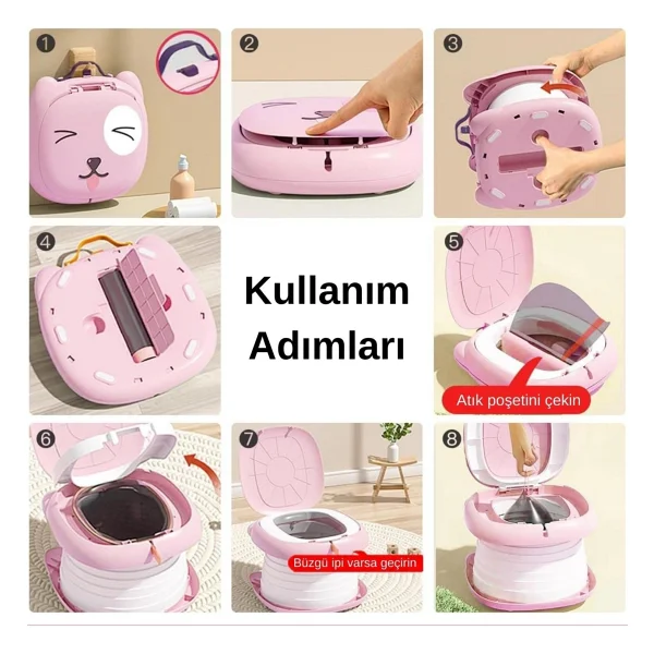 Mooie Baby's Cat Potty Katlanabilir Çocuk Tuvaleti, Çok Fonksiyonlu Taşınabilir Alıştırma Lazımlığı - Pembe - Görsel 2