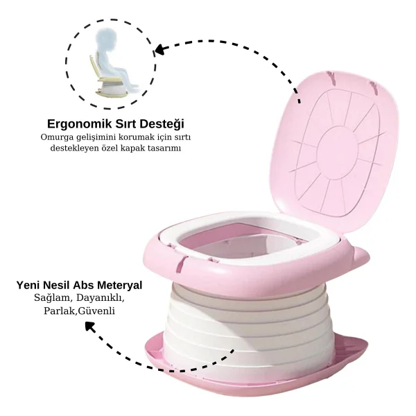 Mooie Baby's Cat Potty Katlanabilir Çocuk Tuvaleti, Çok Fonksiyonlu Taşınabilir Alıştırma Lazımlığı - Pembe - Görsel 4