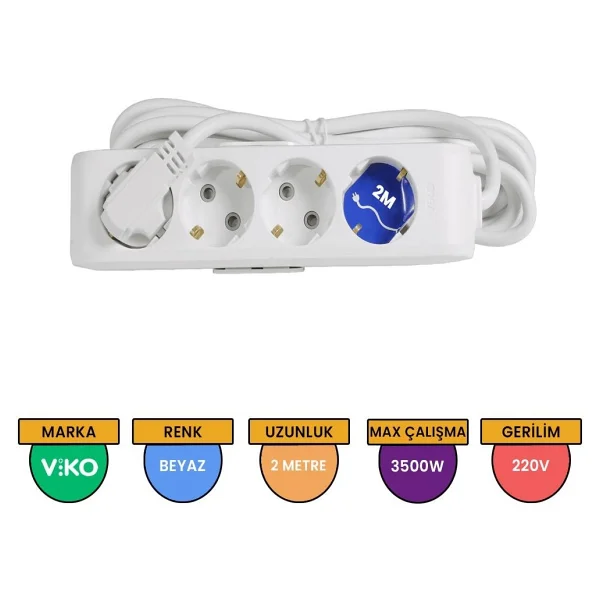 Viko Multi-let 90113402 Topraklı Beyaz 2 m 4'lü Priz - Görsel 4
