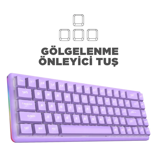 Rampage Rebel TKL İngilizce Red Switch Kablolu Mekanik Oyuncu Klavyesi - Görsel 3