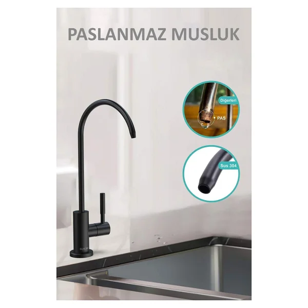 Piksel Aqua Lüks Su Arıtma Musluğu Mat Siyah Paslanmaz - Görsel 3