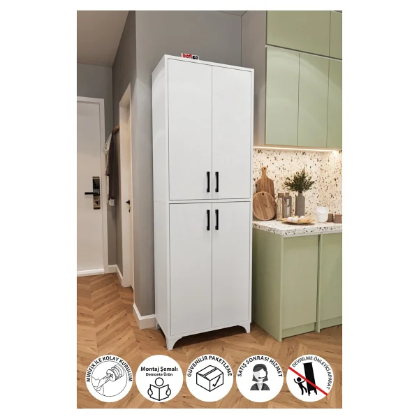 Bofigo Çok Amaçlı Dolap 4 Kapaklı 6 Bölmeli Banyo Dolabı Mutfak Dolabı Beyaz - Görsel 10