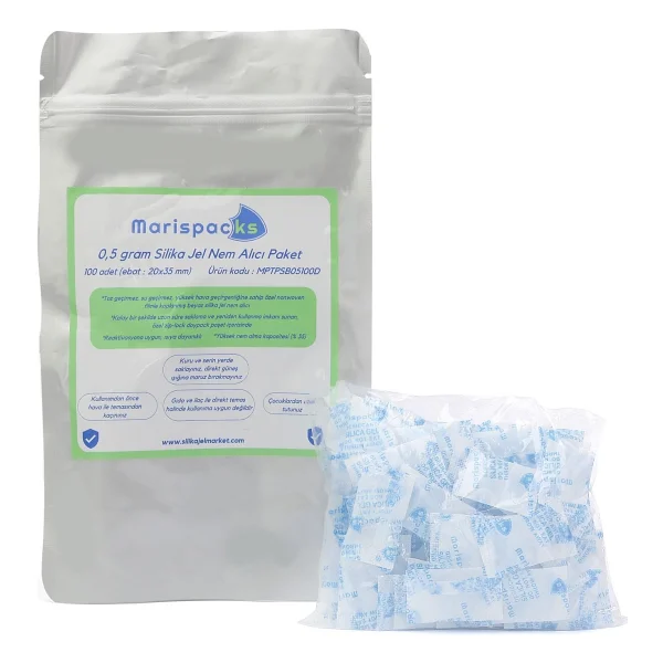 Marispacks 0,5 g x 100 adet silikajel nem alıcı paket (aihua paper, alüminyum doypack ambalajda) - Görsel 6