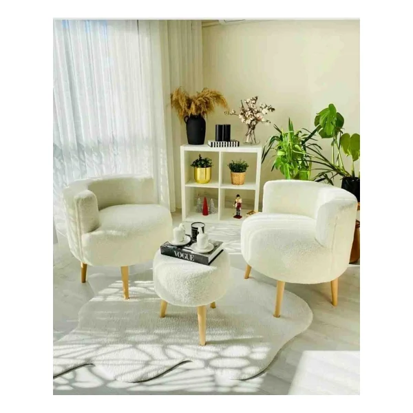 Beylerbeyi Çay Seti Ikili Koltuk Berjer ve Puf Takımı (Salon, Balkon, Ofis) 3 Lü Takım - Gri - Görsel 6