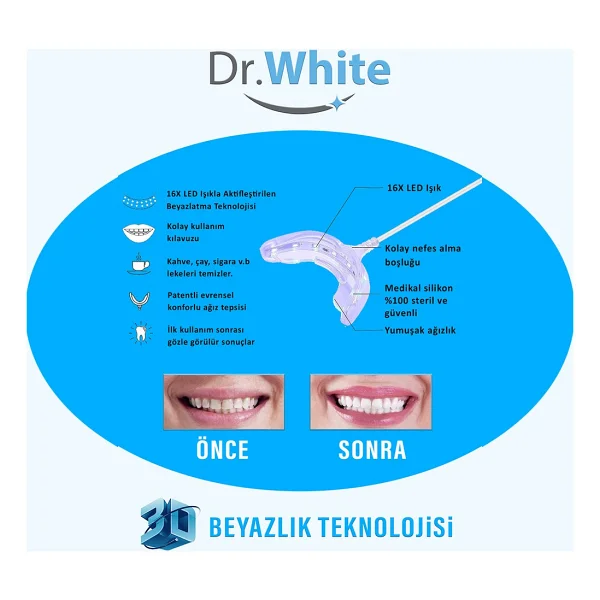 Dr.White Mavi Işık Teknolojisi Ledli 3d Teknolojisi Akıllı Diş Beyazlatma Cihazı 1 Adet 2 Jel Kalem - Görsel 4