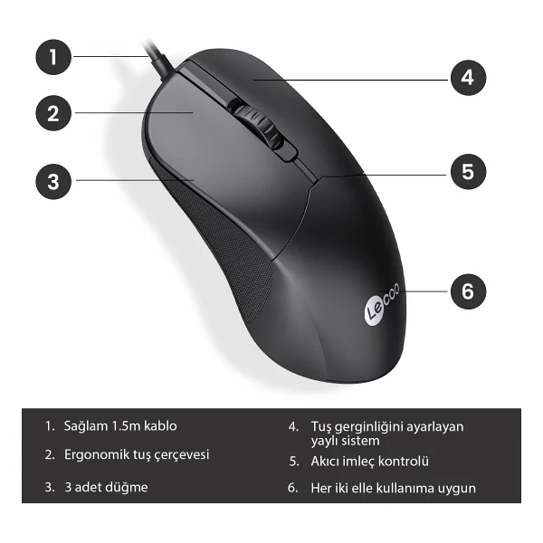 Lenovo Lecoo M1102 Optik Kablolu Mouse - Görsel 4