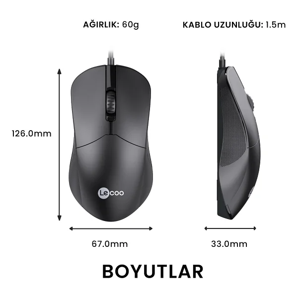 Lenovo Lecoo M1102 Optik Kablolu Mouse - Görsel 6