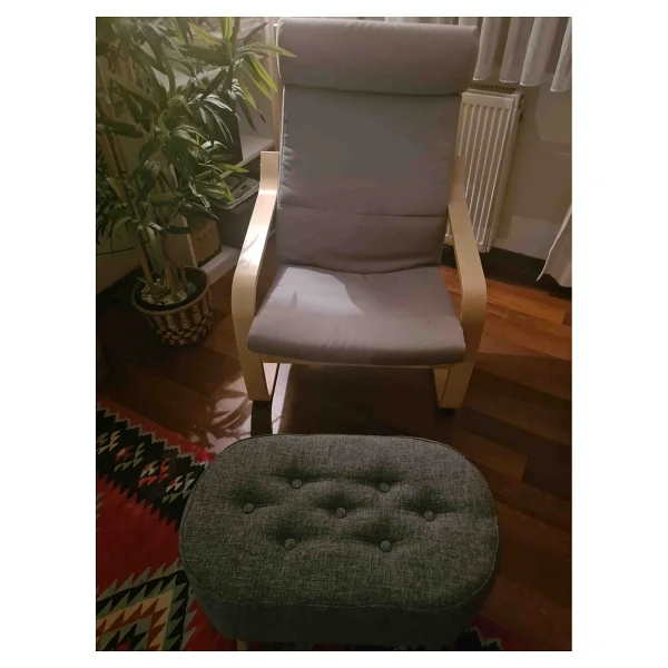 Beylerbeyi Gürgen Ahşap Ayak Welsoft Kumaş Oval Pufidik Puf Bench Tabure Sandalye - Krem - Görsel 4