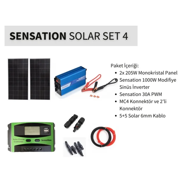 Sensation Solar Set Paket 4 Karavan, Bağ Evi Monokristal Güneş Paneli-pwm-inverter Modifiye Sinüs - Görsel 2
