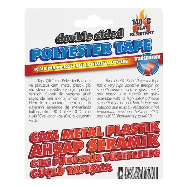 Çift Taraflı Polyester Bant 140 Derece Isıya Dayanıklı 15mmX5mt-0,16mm İncelik - Görsel 4