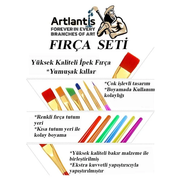 Artlantis Guaj Boya Hobi Boyama Seti 1 Paket 35x50 cm Tuval 12 li Guaj Boya Tüp Resim Paleti Fırça Seti 6 lı - Görsel 4
