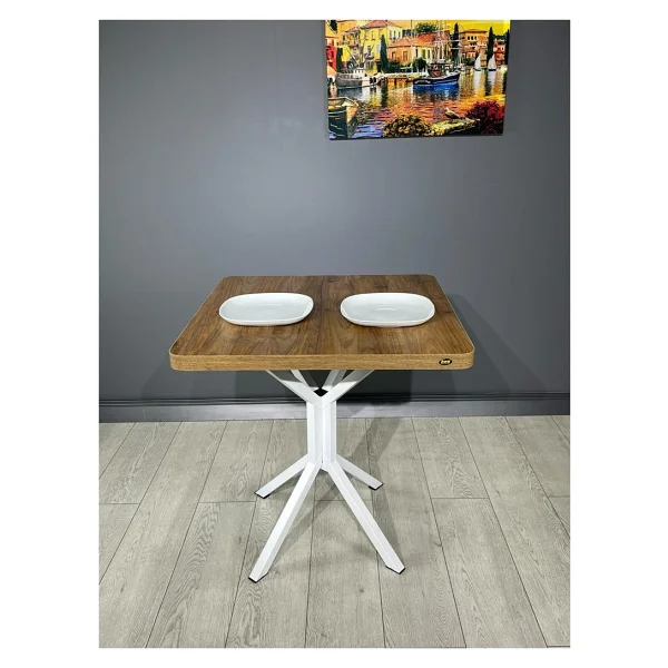 Hey Modüler Mobilya Tepe Ceviz Beyaz Mutfak Yemek Masası Balkon Masası Kavisli Köşe Beyaz Ayak 70 cm - Ceviz - Beyaz - Görsel 6
