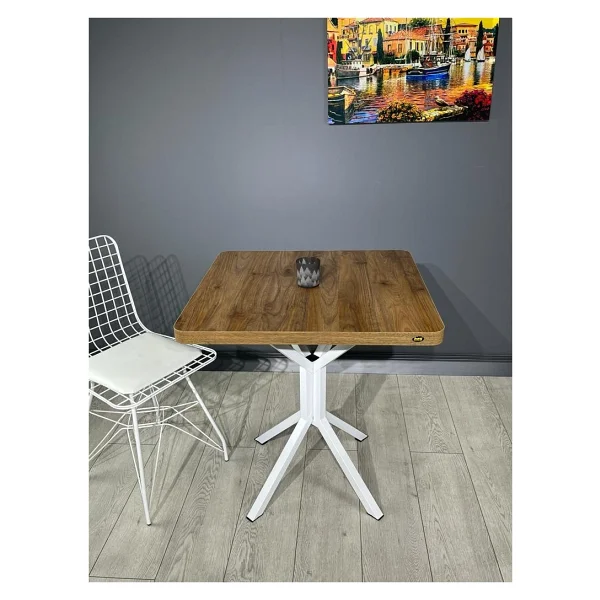 Hey Modüler Mobilya Tepe Ceviz Beyaz Mutfak Yemek Masası Balkon Masası Kavisli Köşe Beyaz Ayak 70 cm - Ceviz - Beyaz - Görsel 2