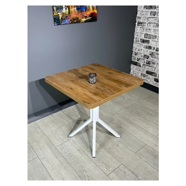 Hey Modüler Mobilya Tepe Ceviz Beyaz Mutfak Yemek Masası Balkon Masası Kavisli Köşe Beyaz Ayak 70 cm - Ceviz - Beyaz - Görsel 3