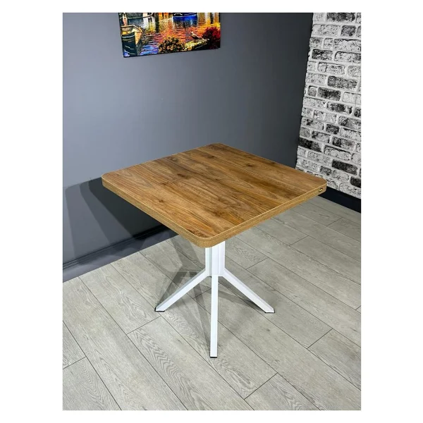 Hey Modüler Mobilya Tepe Ceviz Beyaz Mutfak Yemek Masası Balkon Masası Kavisli Köşe Beyaz Ayak 70 cm - Ceviz - Beyaz - Görsel 4