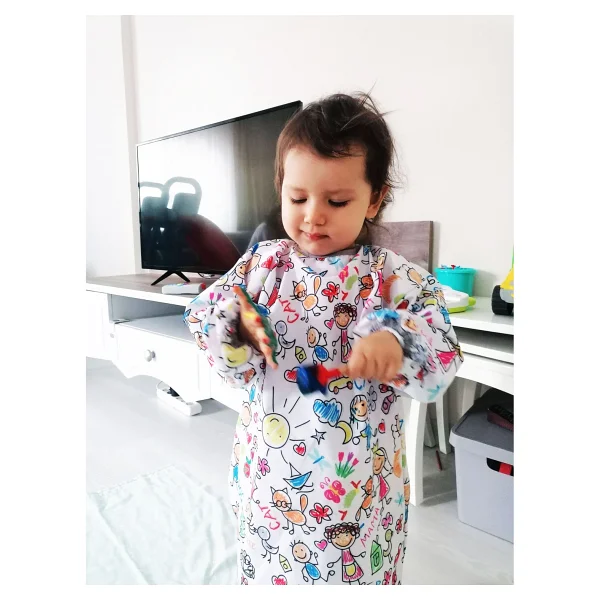 Yorni 3-6 Yaş Çocuklu desen, Sıvı Geçirmez, Uzun Kollu Çocuk Faaliyet Aktivite Boyama Etkinlik Önlüğü, Önlük - Beyaz - Görsel 3