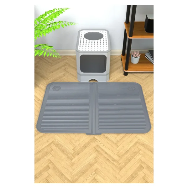 Ata Home Silikon Mama ve Kum Matı Havuzlu Yıkanabilir Kedi Tuvaleti Önü Kedi Kumu Paspası Büyük Boy 40 x 60 cm - Gri - Görsel 4