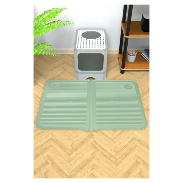 Ata Home Silikon Mama ve Kum Matı Havuzlu Yıkanabilir Kedi Tuvaleti Önü Kedi Kumu Paspası Büyük Boy 40 x 60 cm - Gri - Görsel 3