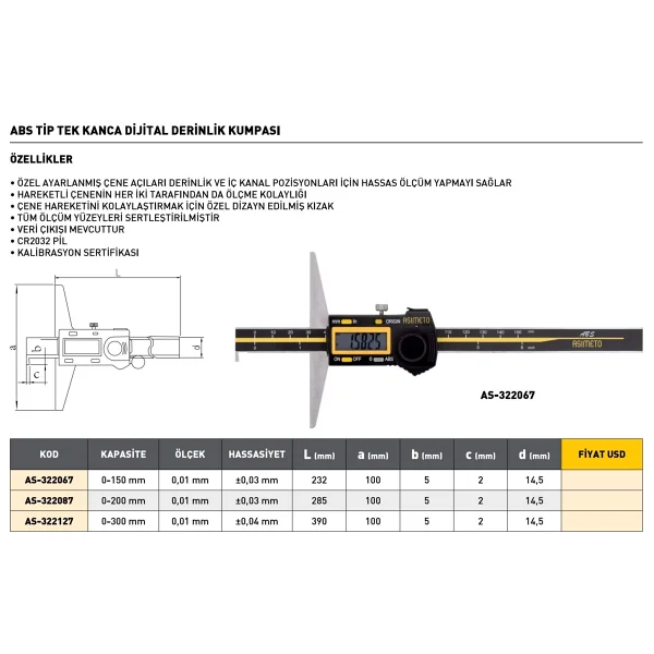Asimeto AS-322127 300 mm Dijital Kumpas - Görsel 3