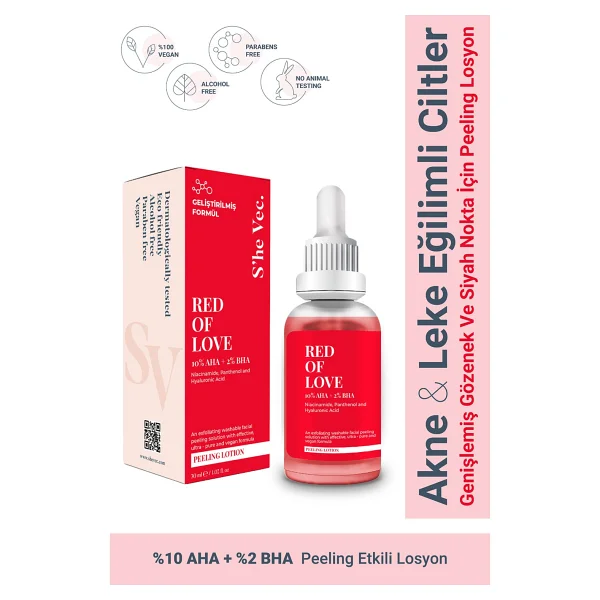 She Vec Red Of Love Cilt Tonu Eşitleyici Canlandırıcı Kırmızı Peeling Serum 30 ml - Görsel 6