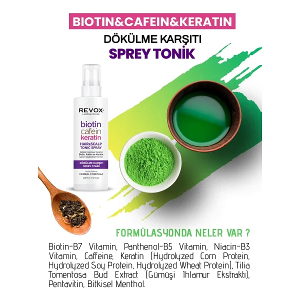 Revox Biotin KafeinKeratin Içeren Saç Sağlıklı Uzamaya Yardımcı Sprey Tonik 200 Ml - Görsel 3