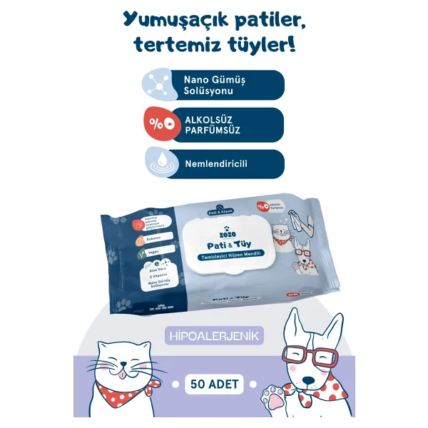 Zozo Cares Tüy ve Pati Temizleme Mendili 50'li - Görsel 3