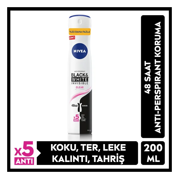 Nivea Invisible For Black & White Clear 200 ml Kadın Deodorant - Görsel 4