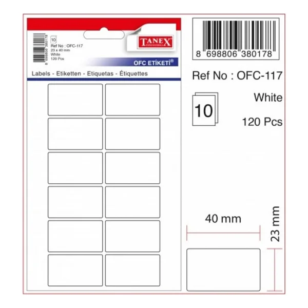 Tanex Ofis Etiketi 120 Adet Beyaz 23x40 mm Kendinden Yapışkanlı Belgeler ve Dosyalar İçin - Görsel 2