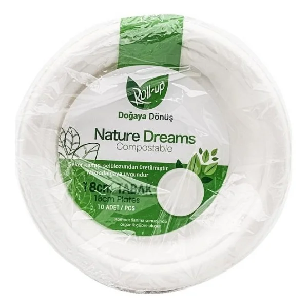 Roll-up Nature Ekolojik Karton Kağıt Parti Tek Kullanımlık Tabak - 18 Cm. - 50 Adetlik 1 Paket - Görsel 5