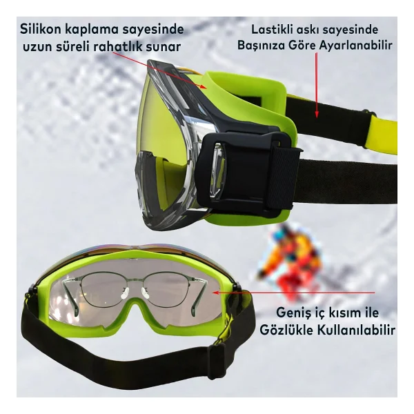 Bellasimo Kayak Snowboard Gözlüğü Buğulanmaz Değiştirilebilir Şeffaf Camlı Antifog Kar Gözlük - Görsel 3