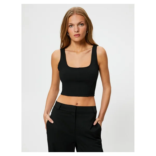 Koton Crop Atlet U Yaka Askılı - Siyah - Görsel 3