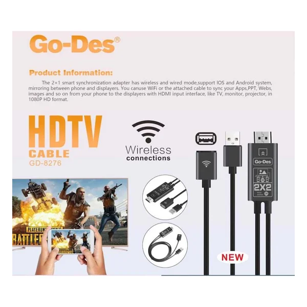 Go-Des GD-8276 Wireless Display Dongle Kablosuz HDMI 1080P Görüntü Aktarım 110 cm - Siyah - Görsel 5