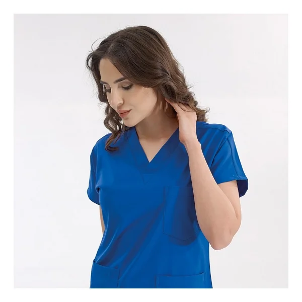 Çizgi Medikal Saks Mavisi Likralı Üniforma Takımlar Yüksek Kaliteli Likralı Scrubs - XS - Görsel 4
