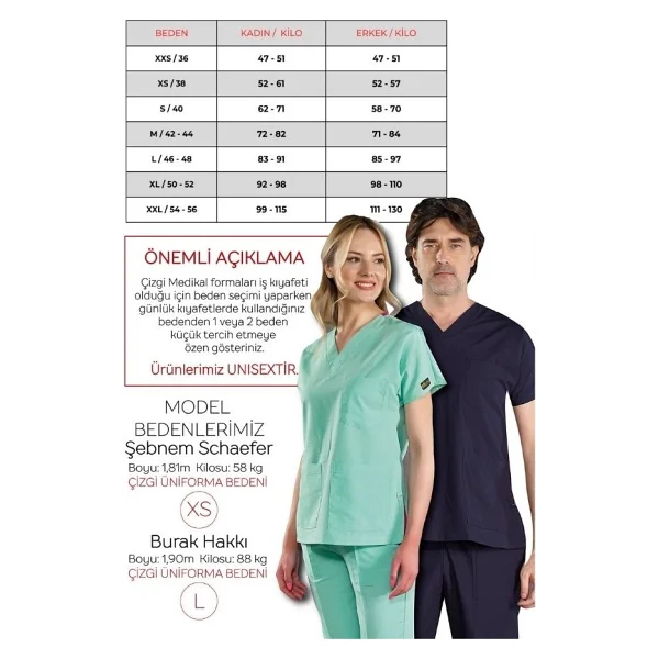 Çizgi Medikal Saks Mavisi Likralı Üniforma Takımlar Yüksek Kaliteli Likralı Scrubs - XS - Görsel 3