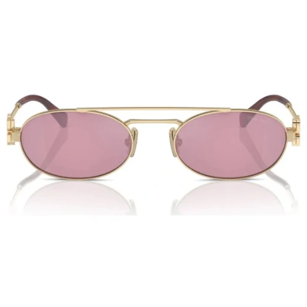 Miu Miu Logo 54ZS ZVN50D Pale Gold-Dark Pink Aynalı Kadın Güneş Gözlüğü - Görsel 3