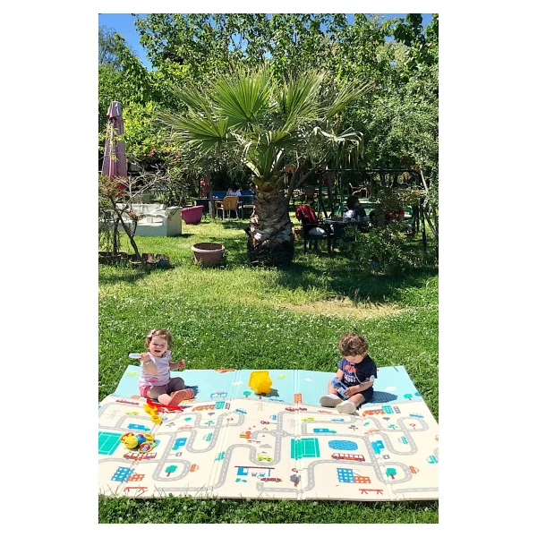 Happy Twins Dino Road Katlanabilir Çift Taraflı Oyun Matı 150X200X1CM - 150 x 200 x 1 cm - Renkli - Görsel 3