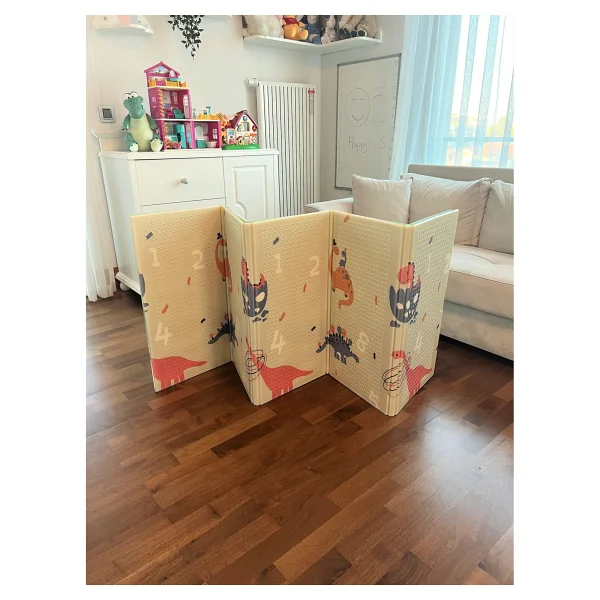 Happy Twins Dino Road Katlanabilir Çift Taraflı Oyun Matı 150X200X1CM - 150 x 200 x 1 cm - Renkli - Görsel 4