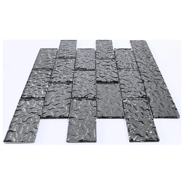 MozaiKristaL Mutfak Tezgah Arası ve Iç Mekan Dekorasyon Uygulamalarınız Için Gümüş Krom Kristal Cam Mozaik. Cam Ölçüsü: 48X98X6 Mm. File Ölçüsü: 30X30 Cm. - Görsel 3