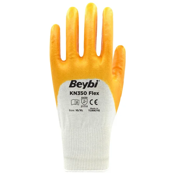 Beybi Pamuk Nitril Pmk Kn350 Flex 9 Beden Eldiven 12li Paket Beyaz Sarı En388 2111x - Görsel 2