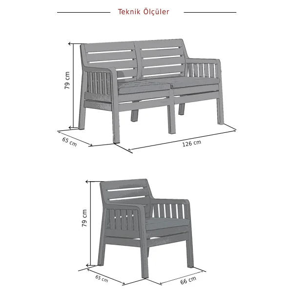 Sandalie Lara 2+1+1+Sehpa Minderli Antrasit Bahçe & Balkon Takımı - Görsel 6