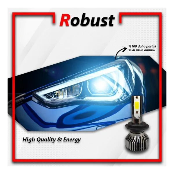 ROBUST H7 Led Xenon Far Ampulü Yeni Nesil Mini 8000 Lumen 36 Watt - Görsel 3