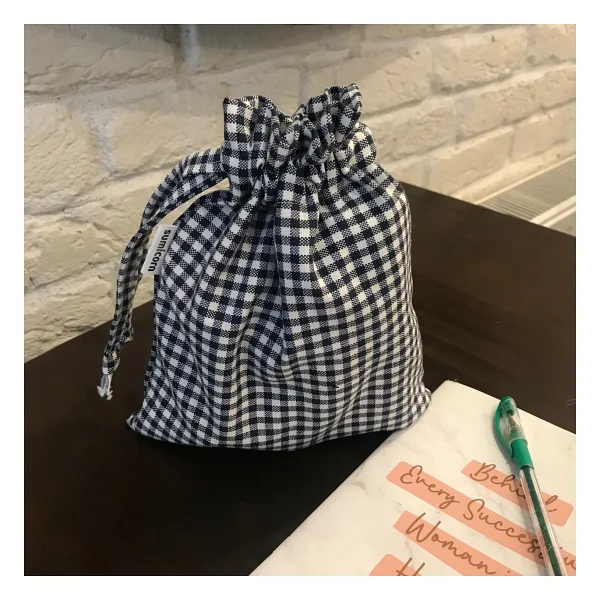 Sumicorn Design Lacivert Pötikareli Çevre Dostu Bez Keten Büzgülü İpli Düzenleyici Kese, Makyaj Çantası - Görsel 2