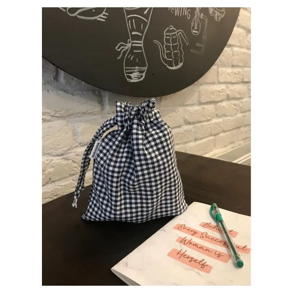 Sumicorn Design Lacivert Pötikareli Çevre Dostu Bez Keten Büzgülü İpli Düzenleyici Kese, Makyaj Çantası - Görsel 3
